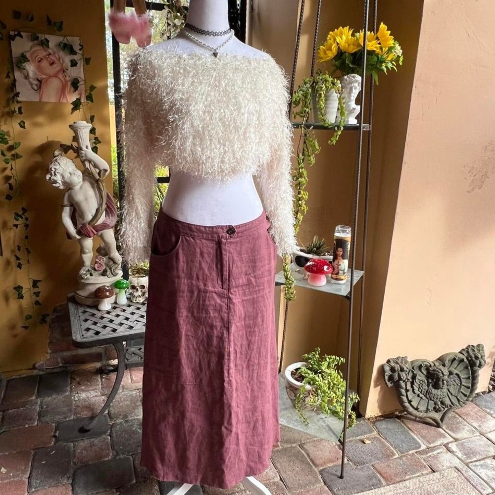 mauve linen maxi skirt with pockets